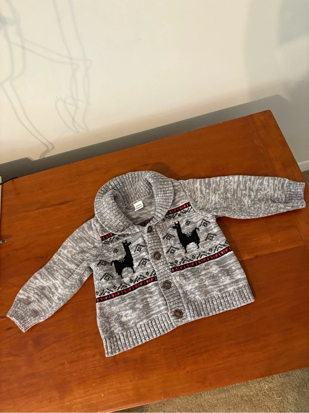 Old Navy Toddler Llama Fair Isle Shawl Collar Cardigan Sweater 12-18M Gray